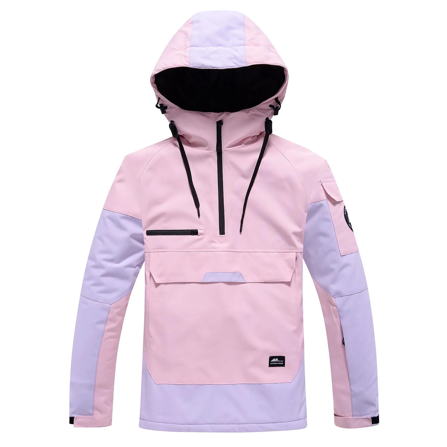 Contrast color windproof waterproof breathable couple ski hoodie in blue with black trim