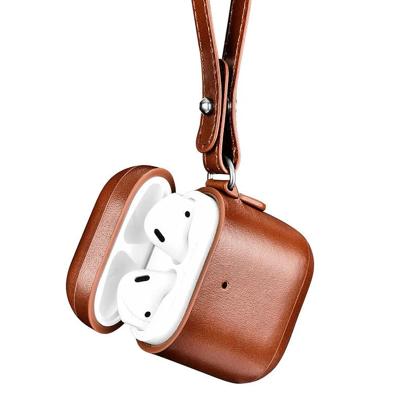 AirPods Pro protective sleeve with ring buckle, flip type, plastic and leather, business style, brown black red khaki