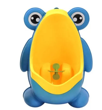 Ergonomic frog-shaped children baby potty toilet with rotating windmill in yellow and green, adjustable sucker, and large capacity