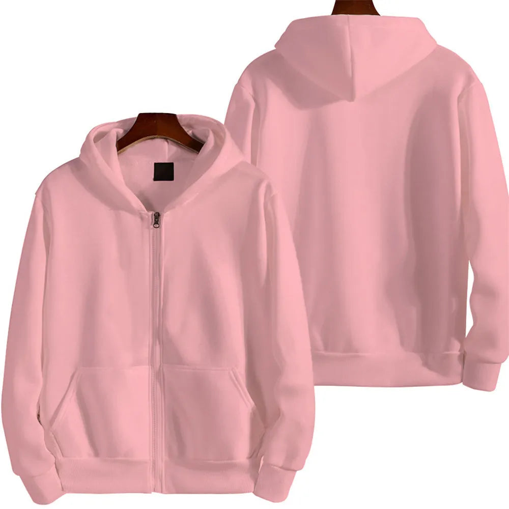 Men's solid colour loose sports zip jacket in polyester-spandex fabric showing zip front and cardigan style