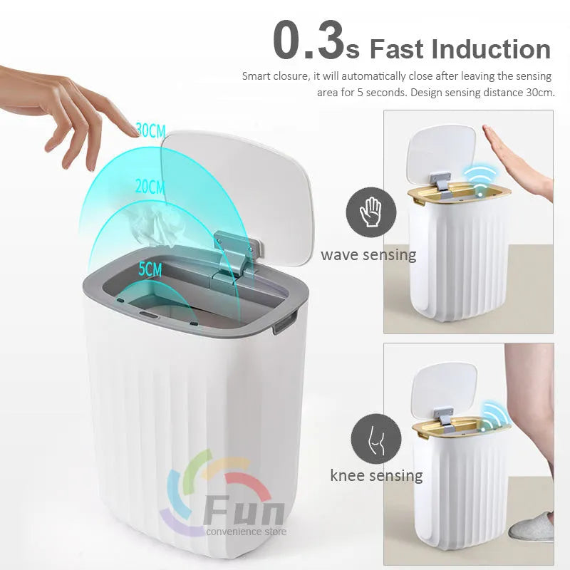 Smart trash can with automatic lid, ABS plastic, 13L size, in white colour