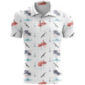 Loose-fitting short sleeve sports top in bird eye cloth fabric on a hanger.