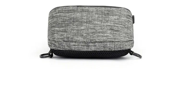 Dark blue waterproof oxford chest bag with adjustable strap, showing front zipper and compact square shape.