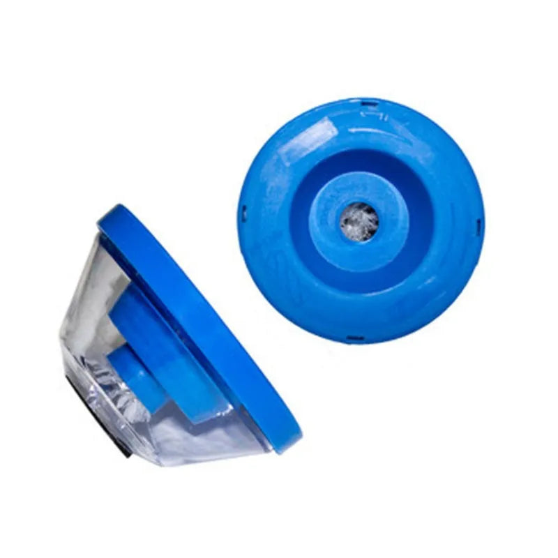 Blue plastic electric drill duster bowl with sponge gasket for capturing dust during drilling