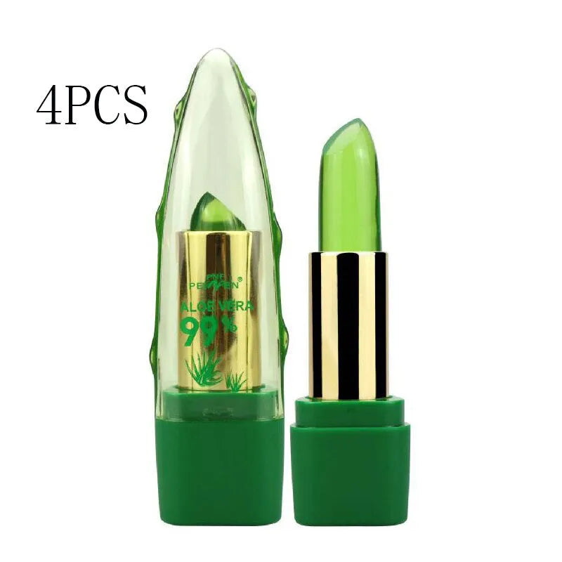 Aloe vera colour changing lipstick with moisturising aloe gel in compact tube packaging