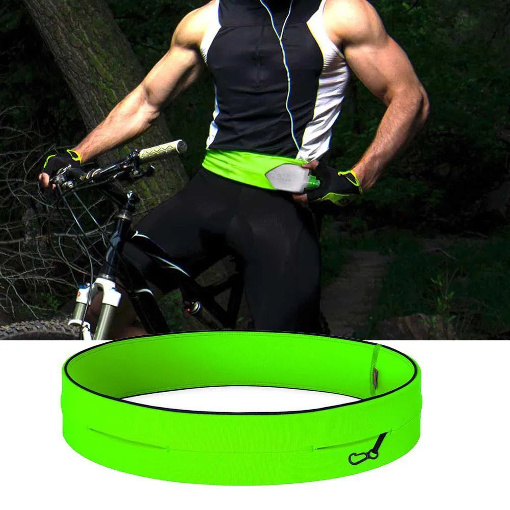 Sports belt waist bag in spandex for running and cycling, black colour, adjustable waistband