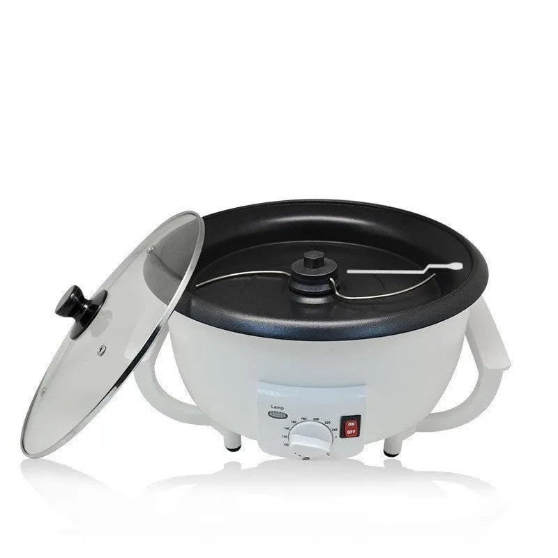 White oblate countertop coffee roasting machine with a 750g capacity for home use.