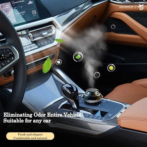 Solar-powered kinetic double-ring car air freshener diffuser in black plastic.
