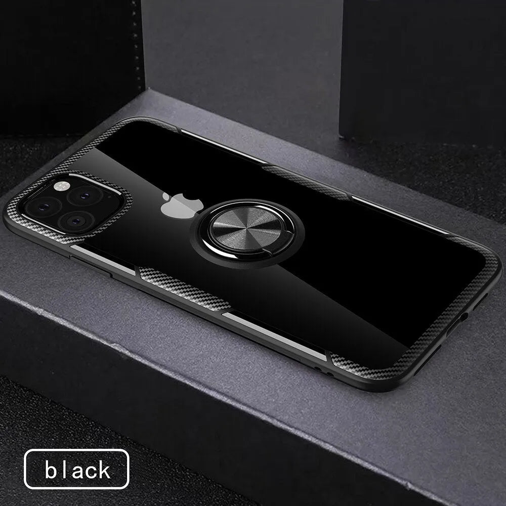 Black polycarbonate iPhone back cover case showing precise cutouts for camera and ports