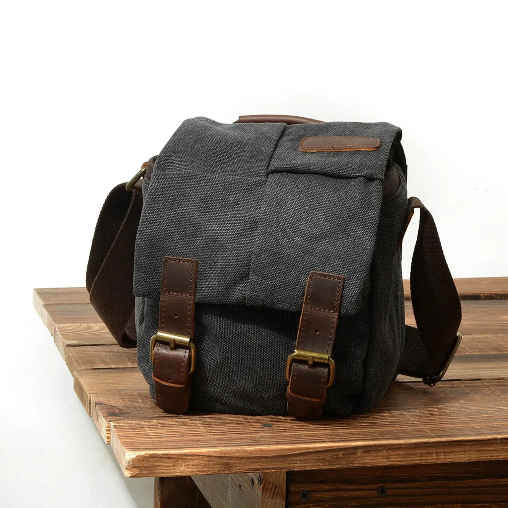 One-shoulder retro canvas waterproof camera bag for Canon SLR in dark grey