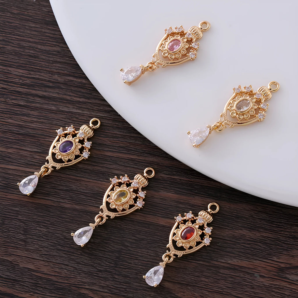 Water drop-shaped pendant with hollow crown design and micro zircon details in five colour options