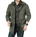 Men's spring thin jacket with hood and stand collar in black, waterproof nylon shell, available in sizes M to 4XL