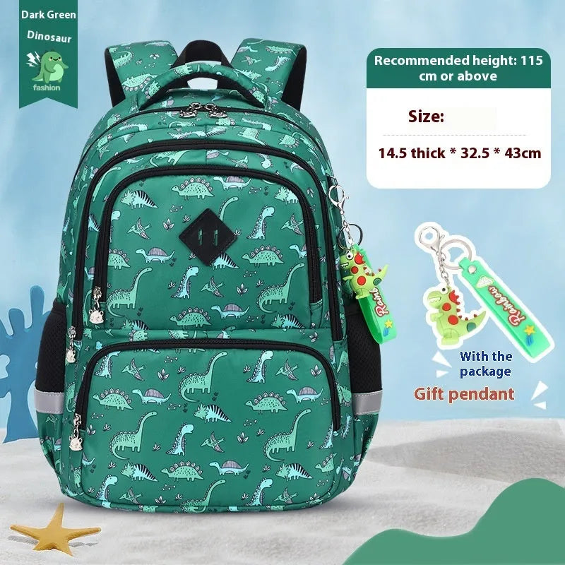 Children's waterproof school backpack in Oxford cloth with dinosaur pattern and curved shoulder straps