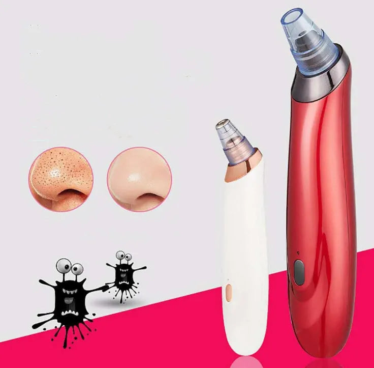 Black electric blackhead extractor device with multiple nozzle attachments for skin pore cleaning