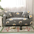 Printed geometric stretch sofa slipcover on double seat sofa in modern simplicity style
