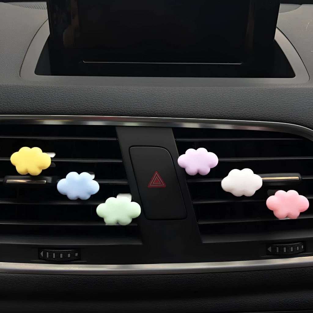 Cartoon Baiyun design resin car fragrance clip for air vents in assorted colours.