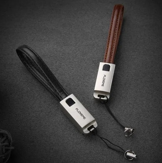 20cm leather USB-C to Lightning charging cable for iPhone in black, brown, or red colours