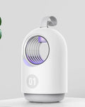 White or blue indoor mosquito killer lamp with UV light, suction fan, silicone handle, and USB cable.