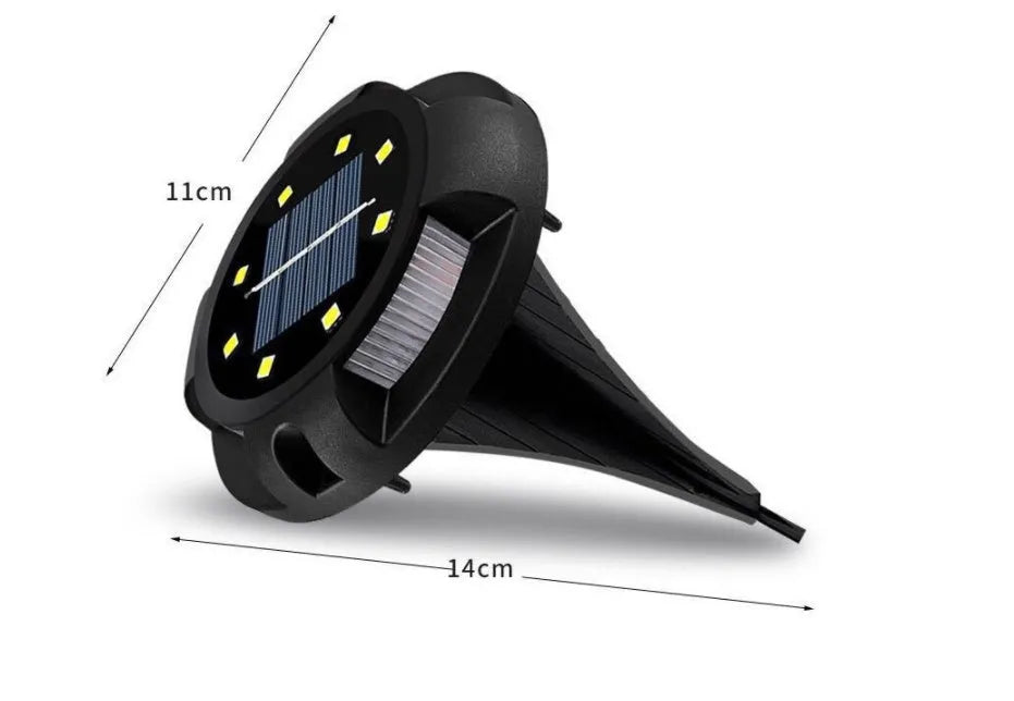 Black LED solar underground light, 11 x 4 x 13cm, for outdoor lawn and garden path use