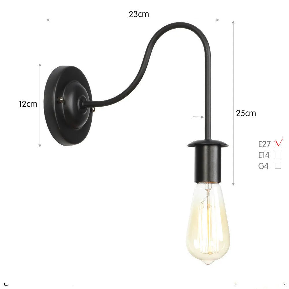Antique black decorative wall lamp with iron lampshade and E27 lamp cap for stairway, 110-240V