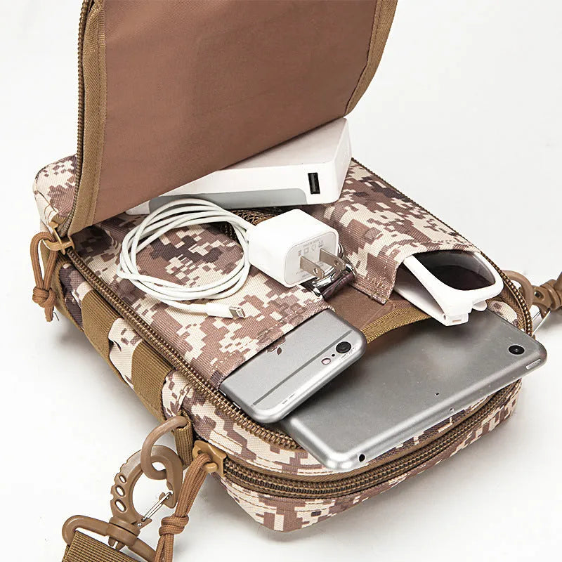 Molle crossbody bag in 800D Oxford, 25x17x10cm, with front and side MOLLE and two front sub-bags