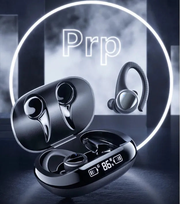 True wireless Bluetooth headset in Black with in-ear noise cancellation design and charging case