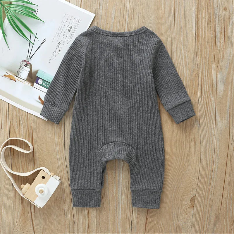 Baby cotton jumpsuit with snap closure long sleeves 60cm height neutral colour