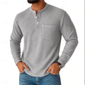 Men's long sleeve Henley shirt casual jacket with collar button front in light gray colour