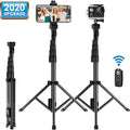 Black aluminium selfie stick tripod collapsed to 45cm with smartphone mount