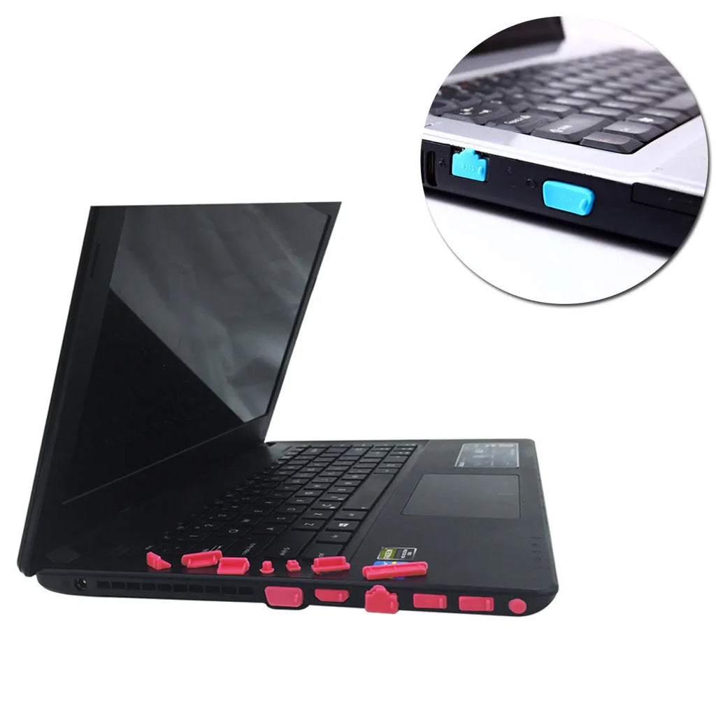 13-piece silicone laptop dust plug set for VGA USB HDMI audio RJ45 SD and 1394 ports in transparent and colours