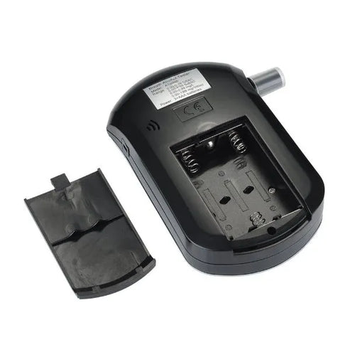 Black pen-type breath alcohol tester with digital screen and five mouthpieces