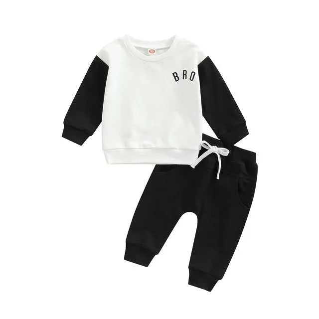 Boys' casual BUBS letter print cotton top and trousers set in gray on white background