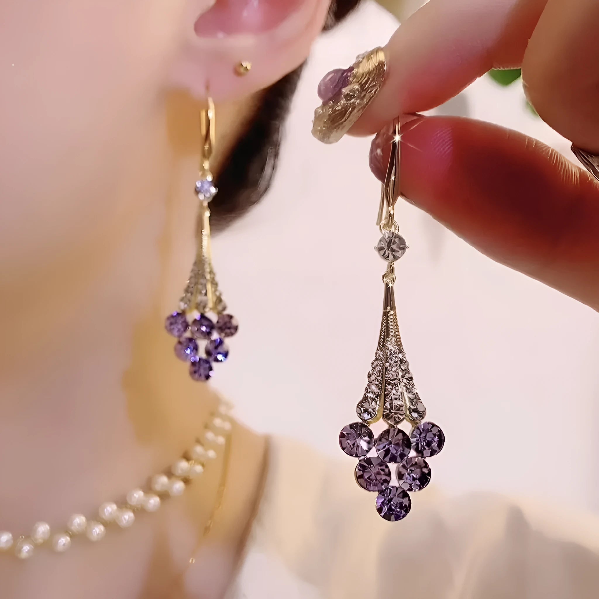 Alloy grape cluster earrings for women with electroplated finish in green colour