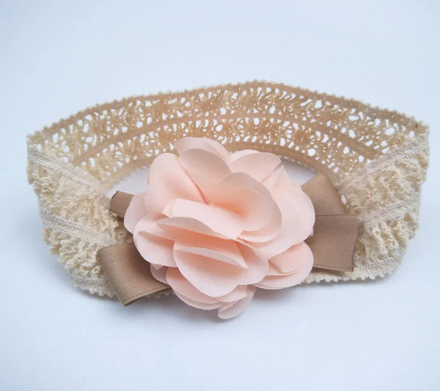 Baby lace flower headband in fabric available in Grey, Pink, and Rose Red colours