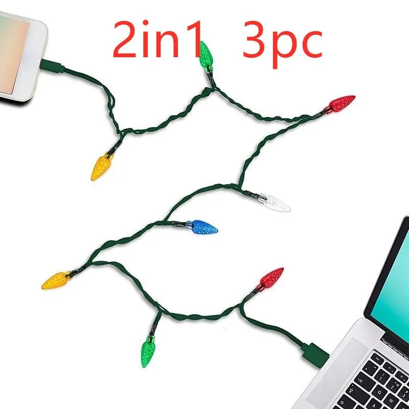 Green USB charging cable with 10 flashing LED lights for Christmas decoration and device charging