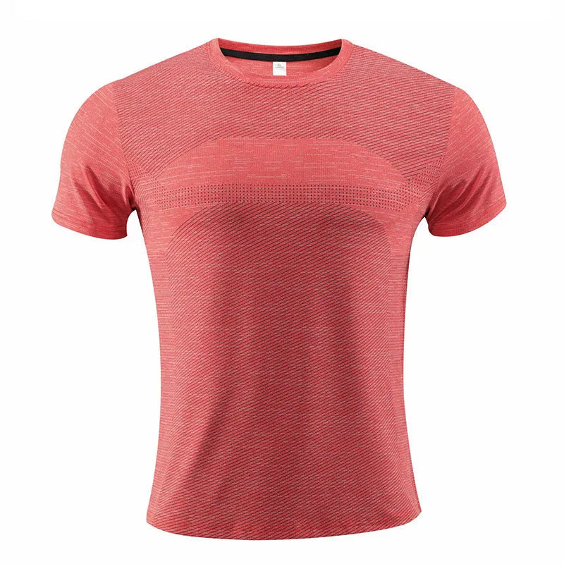 Short sleeved polyester spandex running t-shirt shown in multiple colour options.