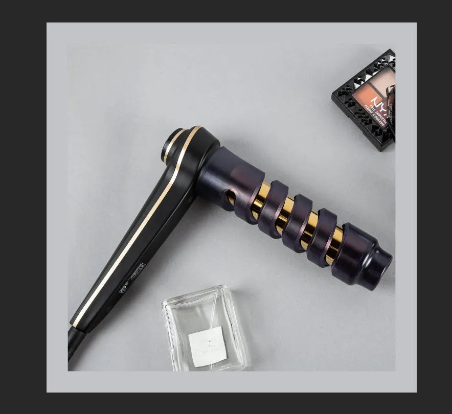 Gold aluminium alloy hair curler with LCD screen and ceramic coated heating tube