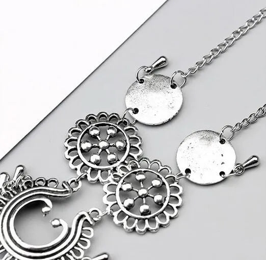 Antique silver hollow flower chain anklet with teardrop styling 24cm foot dimension