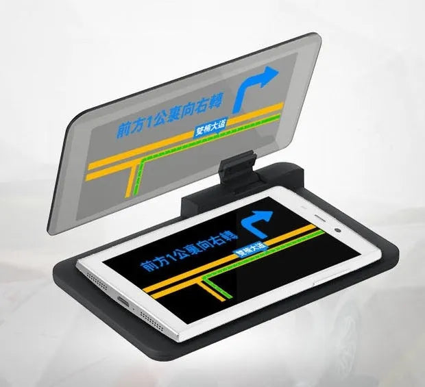 Universal car smartphone holder for navigation display with organic glass screen and reflection film.