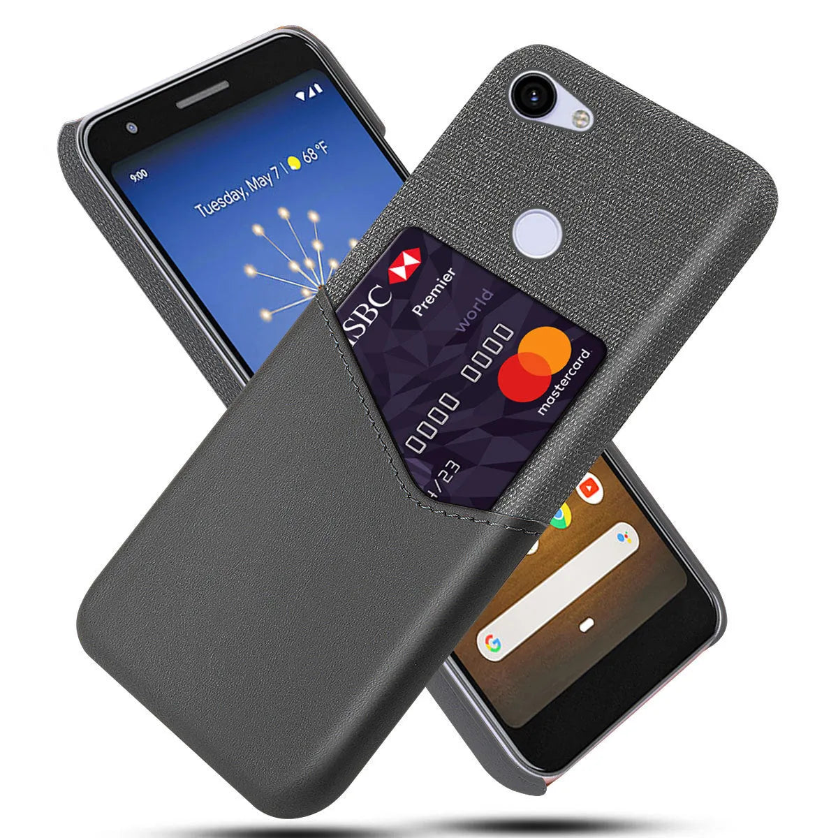 Google Pixel leather phone case in solid colours on a table.