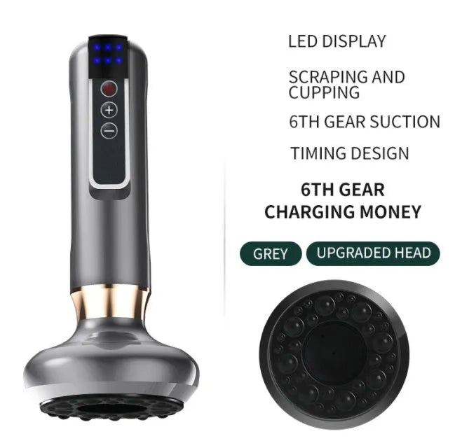Green electric vacuum cupping massager device with USB cable on a white background