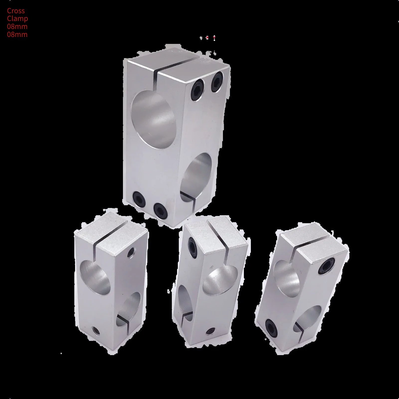 Aluminium alloy cross clamp fixing clip with same diameter aperture in cuboid shape