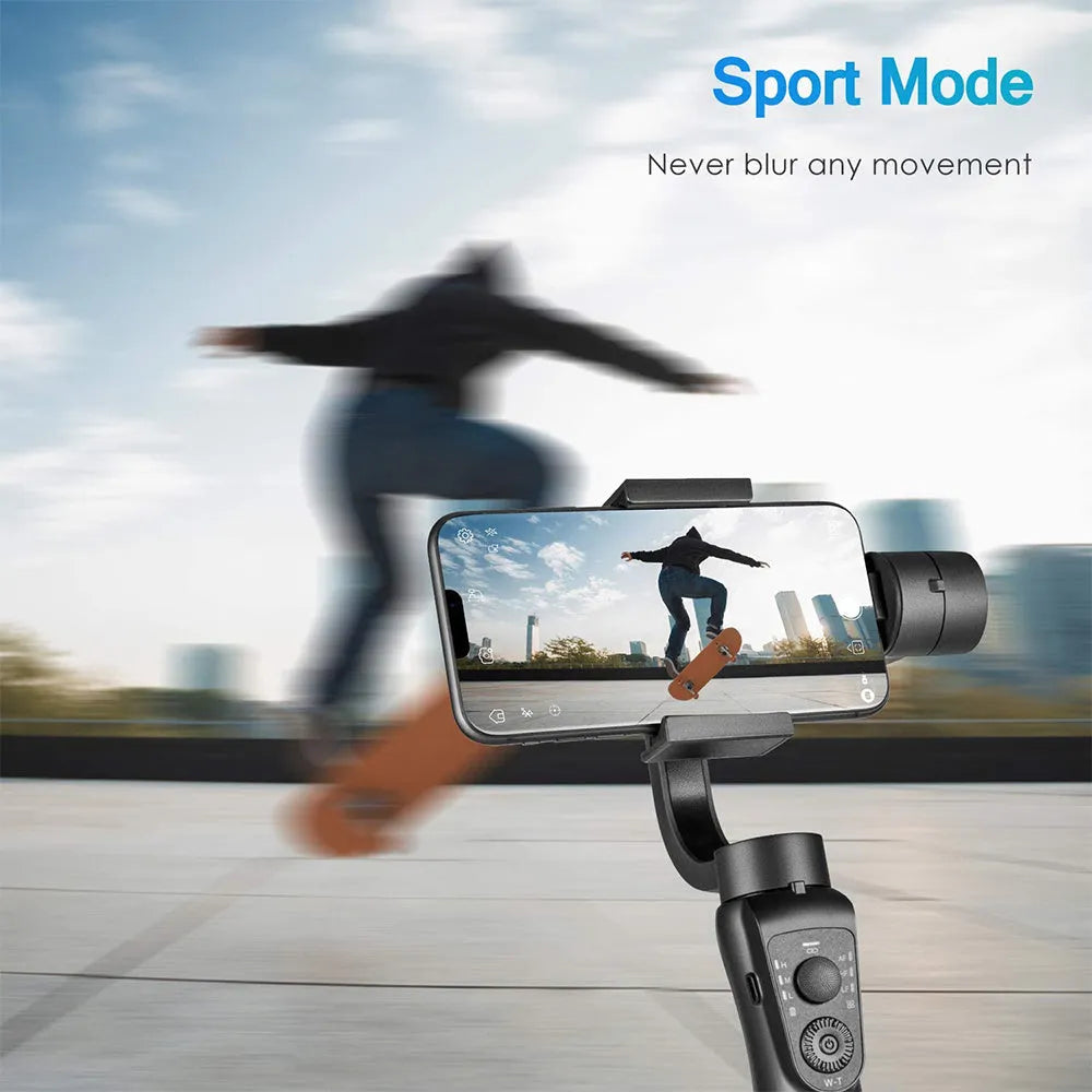 Black S5/S5B three-axis handheld gimbal stabiliser for mobile phones with hard case and tripod