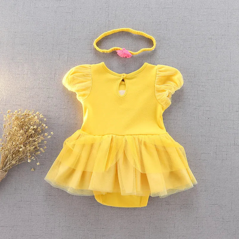 Baby girls short sleeve cotton crawling suit in 9005 style with headpiece, suitable for 70-95cm height