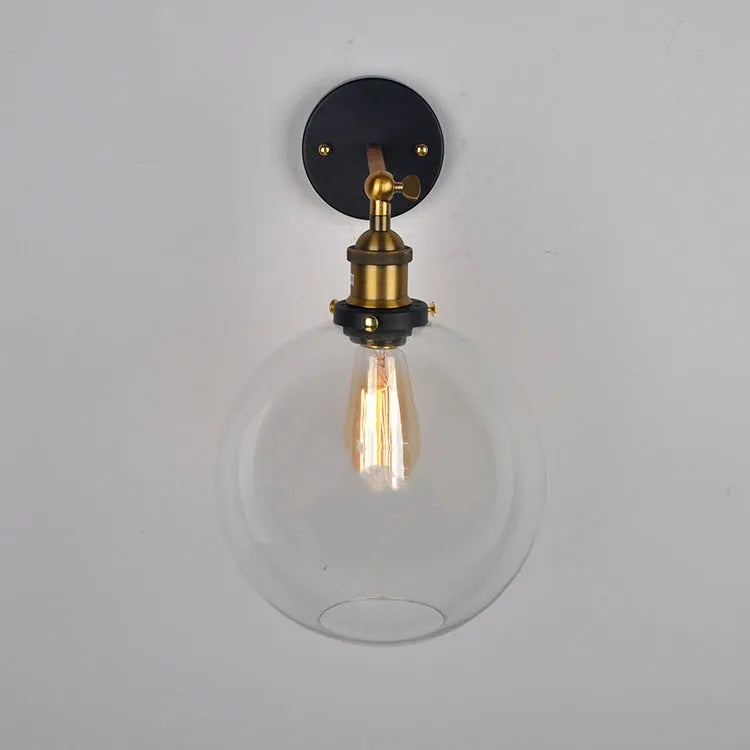 20cm retro spherical glass wall lamp with aluminium holder in transparent amber smoke grey colours