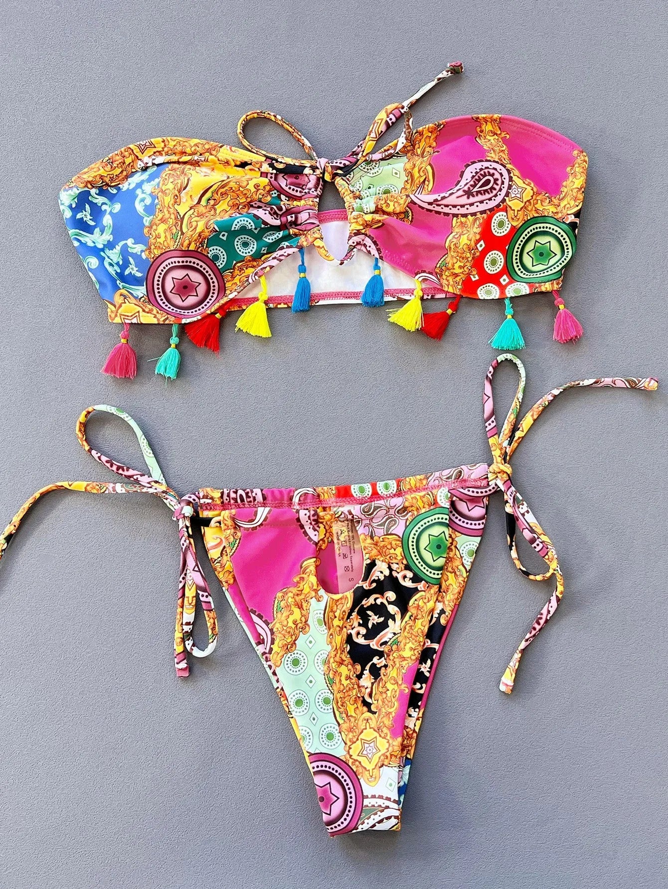 Women's printing pattern separated tube top bikini set for swimming