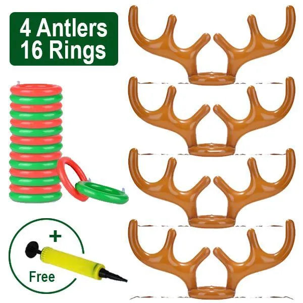 Inflatable reindeer antler hat ring toss game with 80cm antlers and 20cm PVC throwing rings for Christmas party