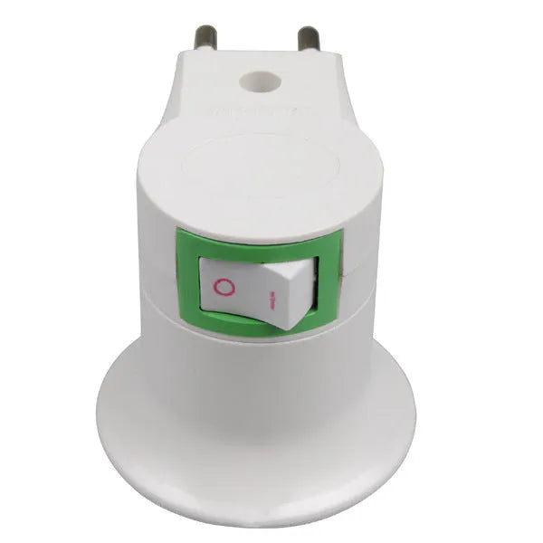 White E27 screw lamp holder adapter with a switch and three plug style options: AU, EU, and US.