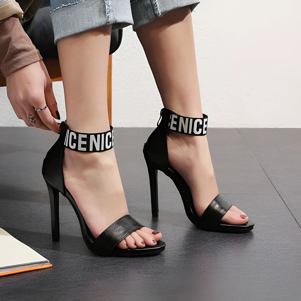 High heel stiletto sandals with open toe, colour-matching straps, buckle fastening and 6-8cm fine heel.