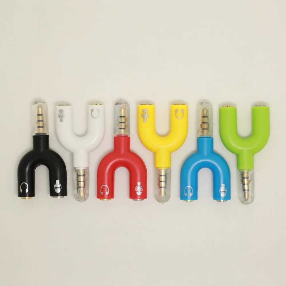 3.5mm audio splitter adapter in six colour options with gold-plated connections